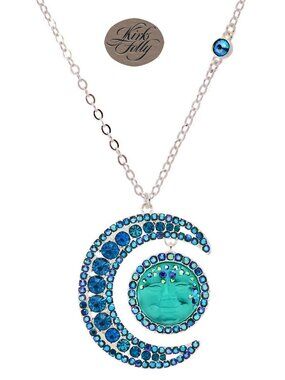 Kirks Folly Gorgeous MOONDUST GODDESS SEAVIEW MOON Necklace Azure Silvertone